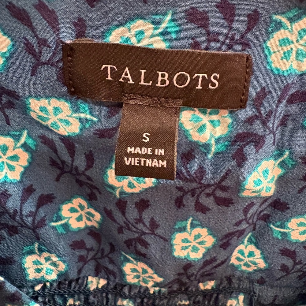 Talbots Navy Floral Button-Front Blouse - Picture 2 of 8